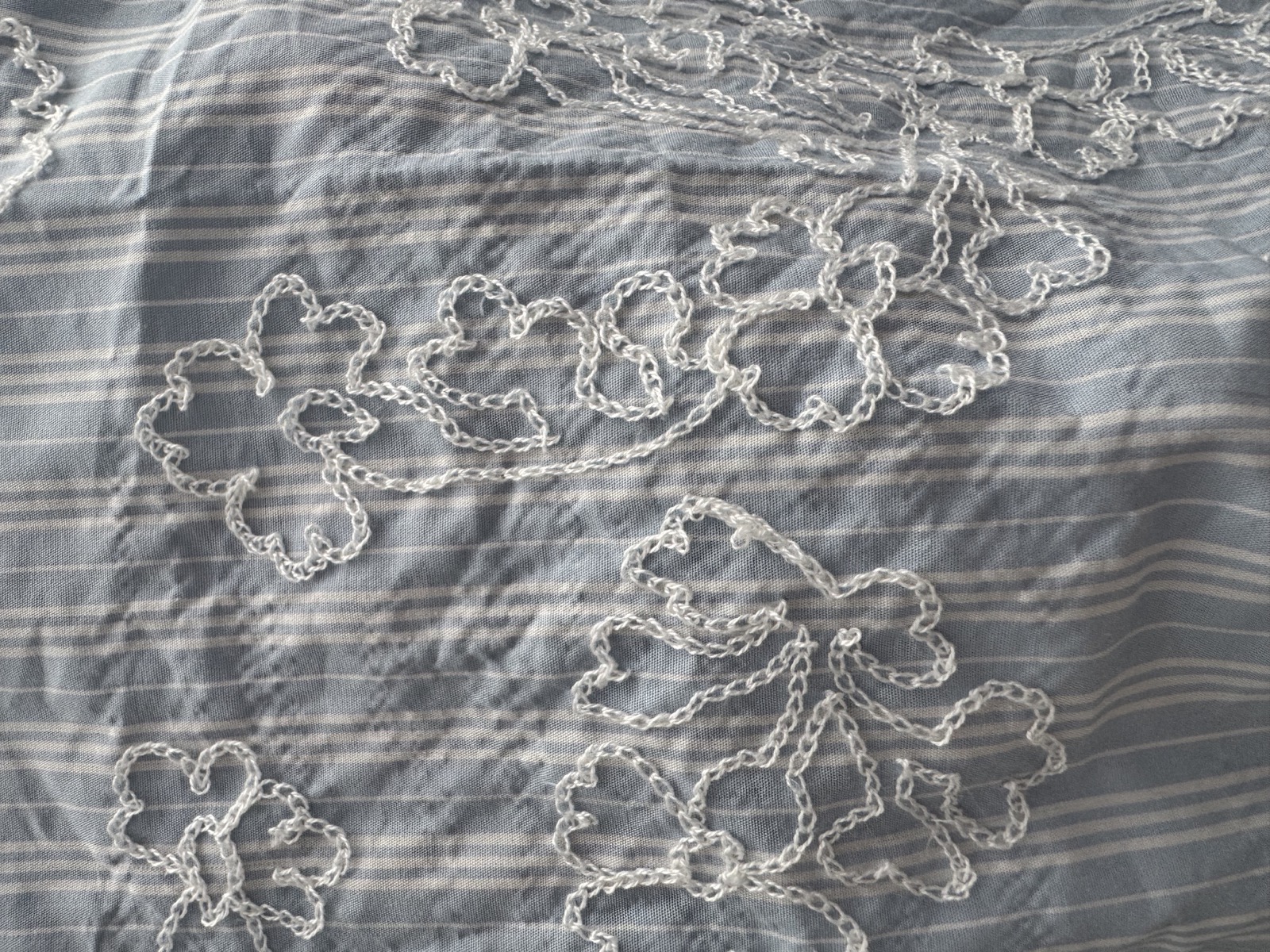 Embroidered lightweight fabric showing surface distortion